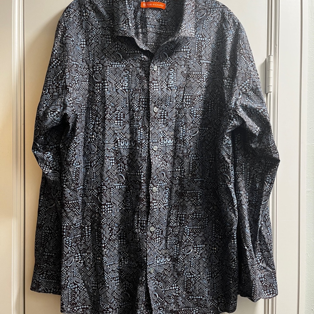 Vintage Tori Richard Hawaiian Aloha Shirt 2XLarge made in Hawaii - Black Blue - Picture 2 of 6